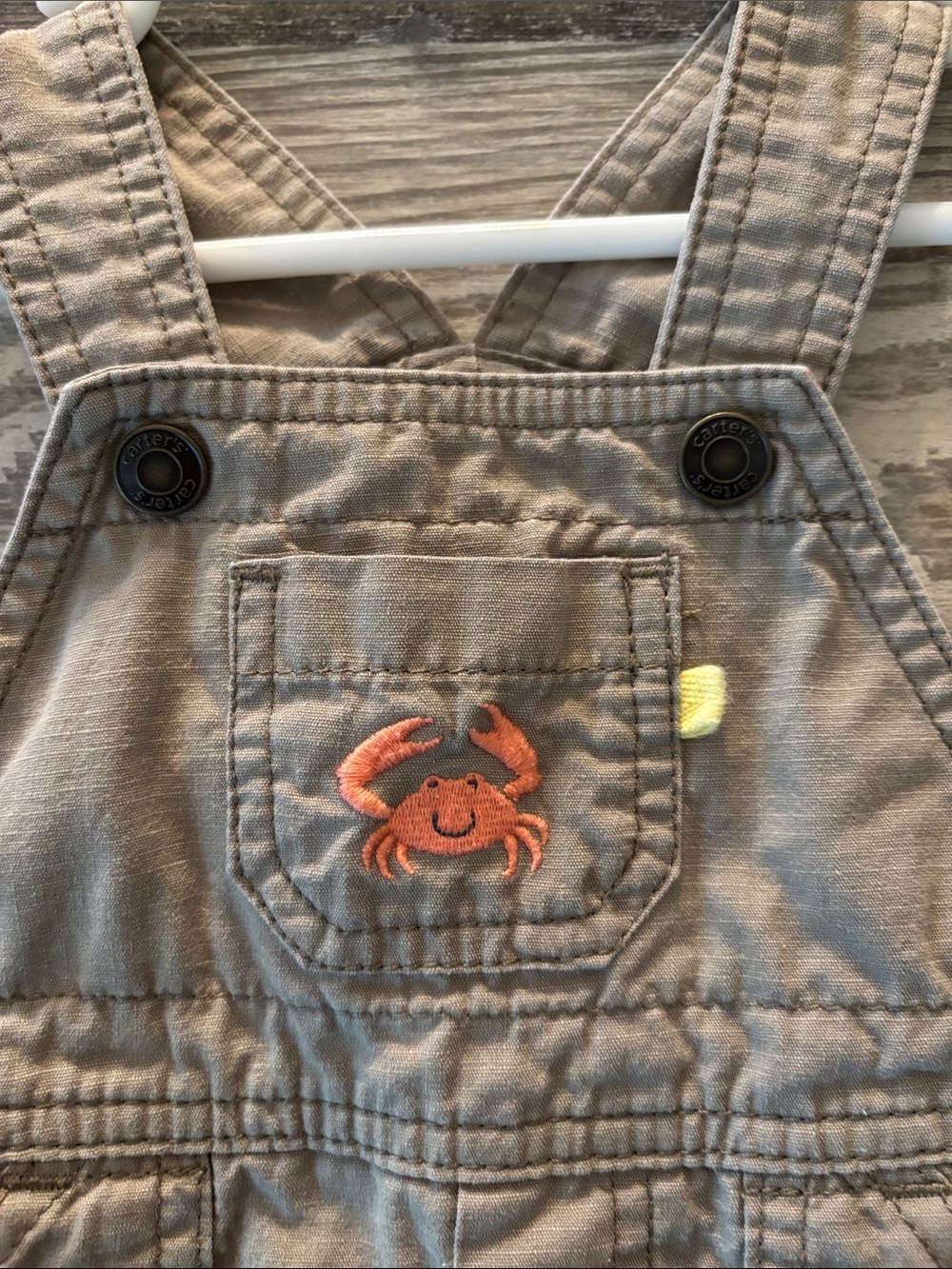 Carter's Tan Short Overalls with Crab Embroidery - Picture 2 of 4